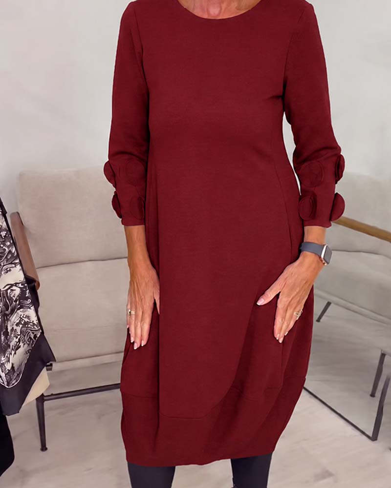 Klänning Rundhalsad Loose Fit Draperad Casual
