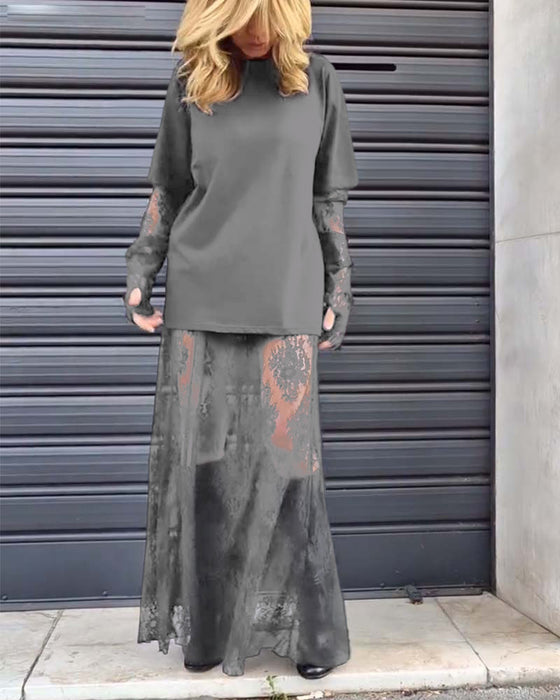 Tvådelat set - enfärgad T-shirt och spetskjol