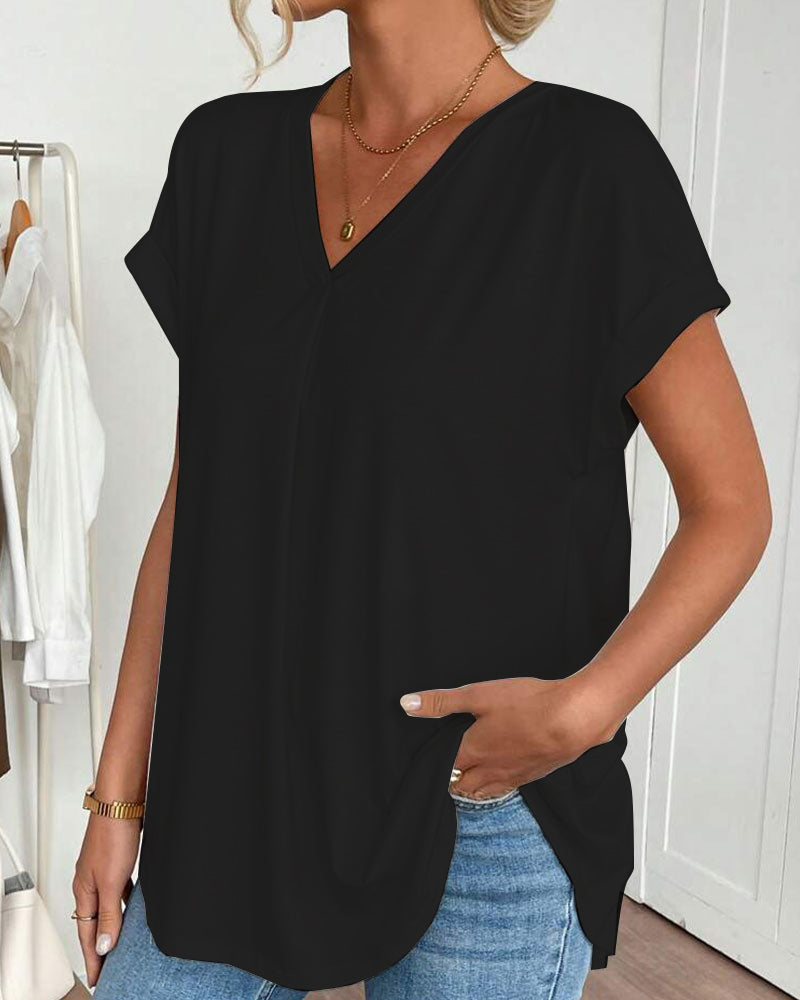 T-Shirt Kortärmad Enfärgad Lapptäcksdesign