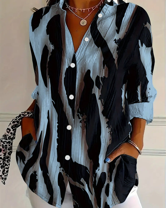 Blus Ståkrage Oregelbundet Tryckt