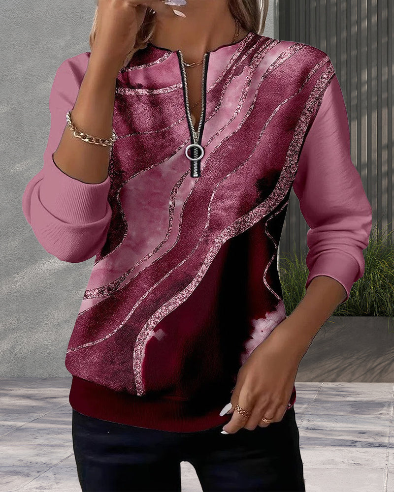 Sweatshirt Med Halv Dragkedja Och Vintage-Tryck