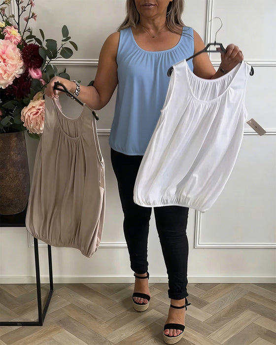 Linne Ärmlös Enfärgad Plisserad