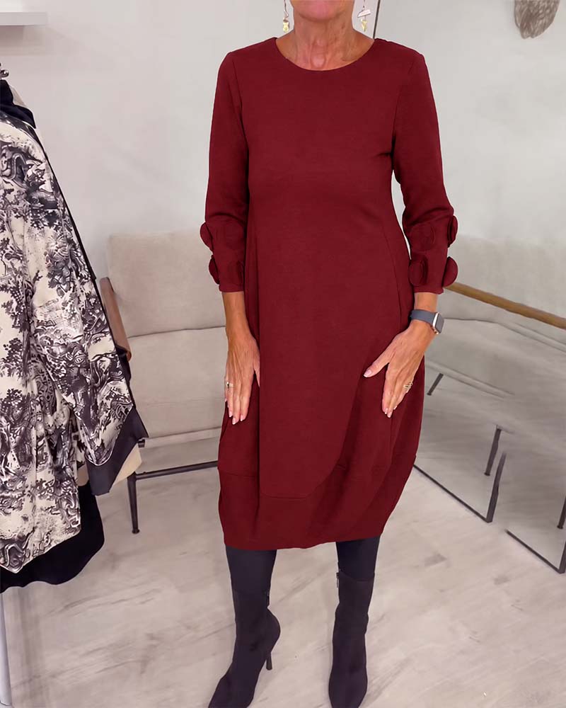Klänning Rundhalsad Loose Fit Draperad Casual