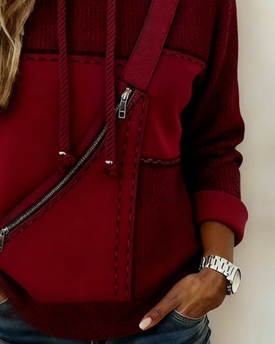 Snygg Färgblocks-Huvtröja