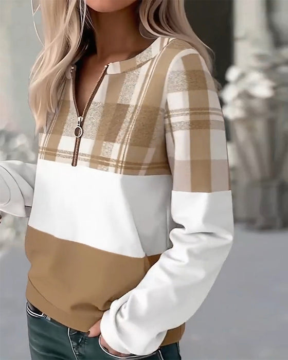 Tröja Avslappnad Rutig Kontrastfärg