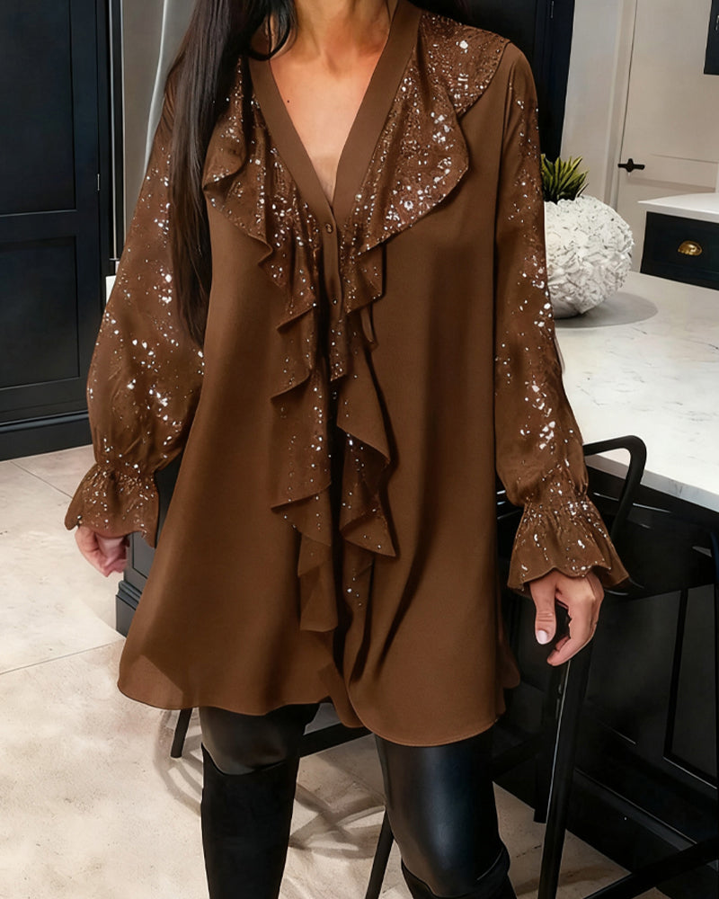 Enfärgade Lössittande Blusar Med Volanger