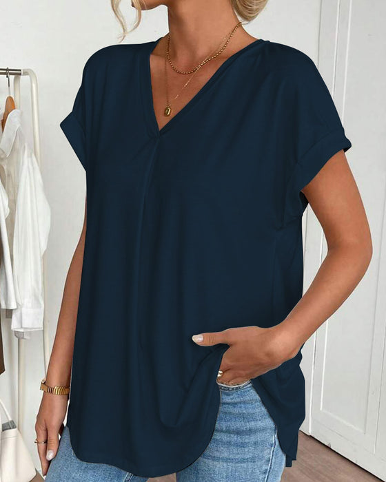 T-Shirt Kortärmad Enfärgad Lapptäcksdesign