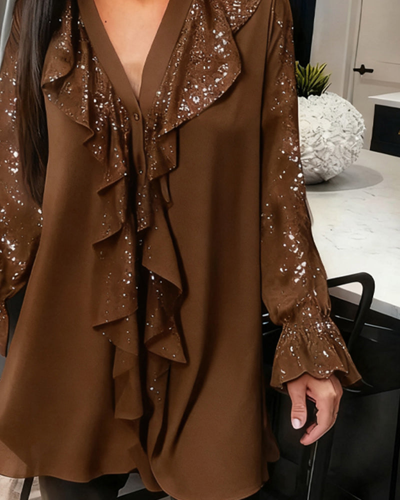 Enfärgade Lössittande Blusar Med Volanger