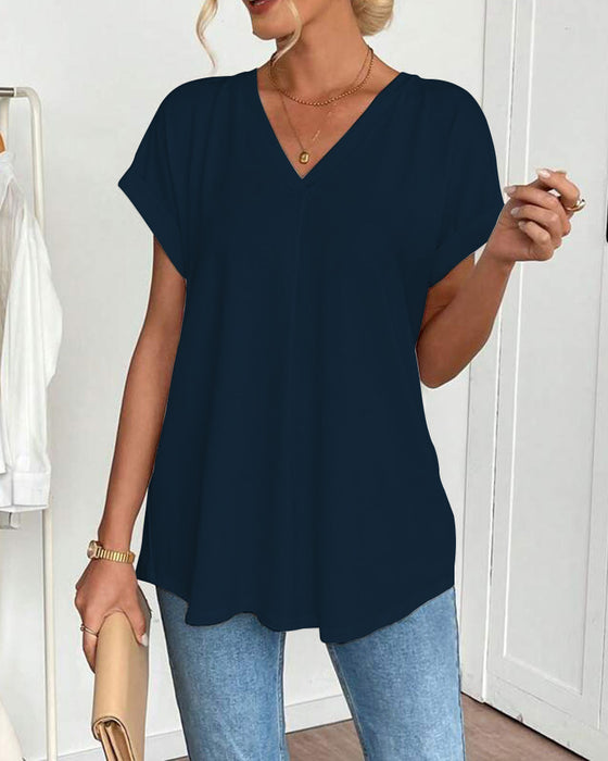 T-Shirt Kortärmad Enfärgad Lapptäcksdesign