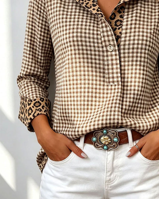 Skjorta Rutig Leopard Långärmad Casual
