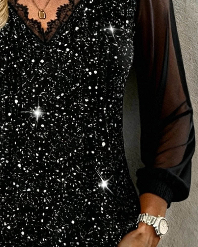 Modellblus Med Långa Ärmar Och V-Ringning