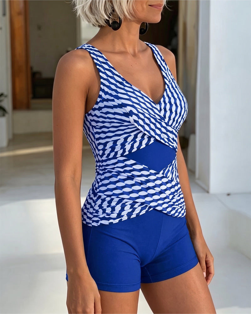 Tankini Geometrisk Tryck Korsvis Design
