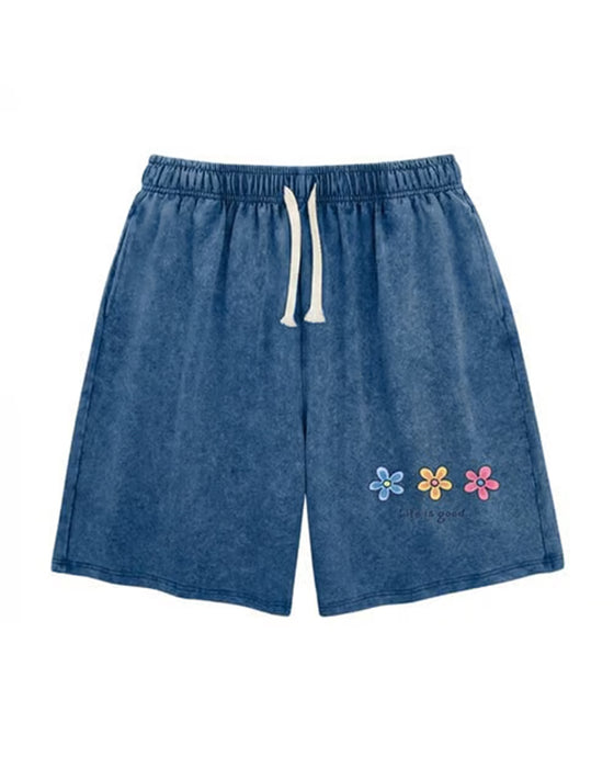 Shorts Blomtryck Elastisk Dragsko
