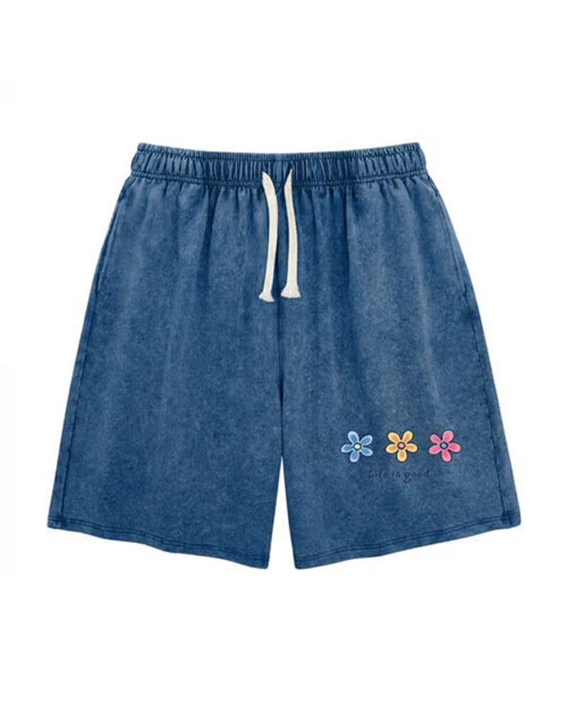 Shorts Blomtryck Elastisk Dragsko