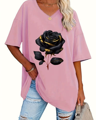 T-Tröja Rosprint Loose Fit Halvärm