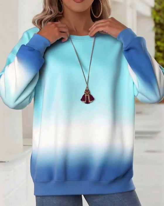 Topp avslappnad lutning med lång ärm med rund halsringning