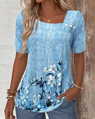 Blus Sned Krage Tryckt Knäppning