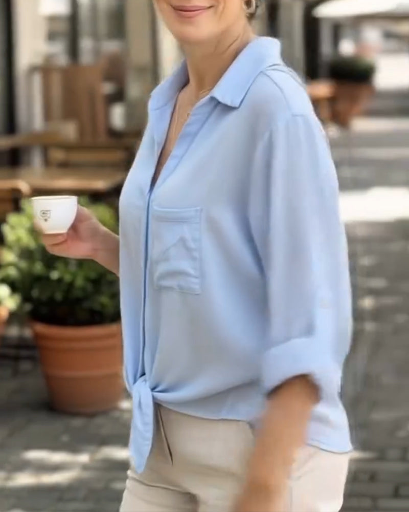 Skjorta Enfärgad Casual Långärmad