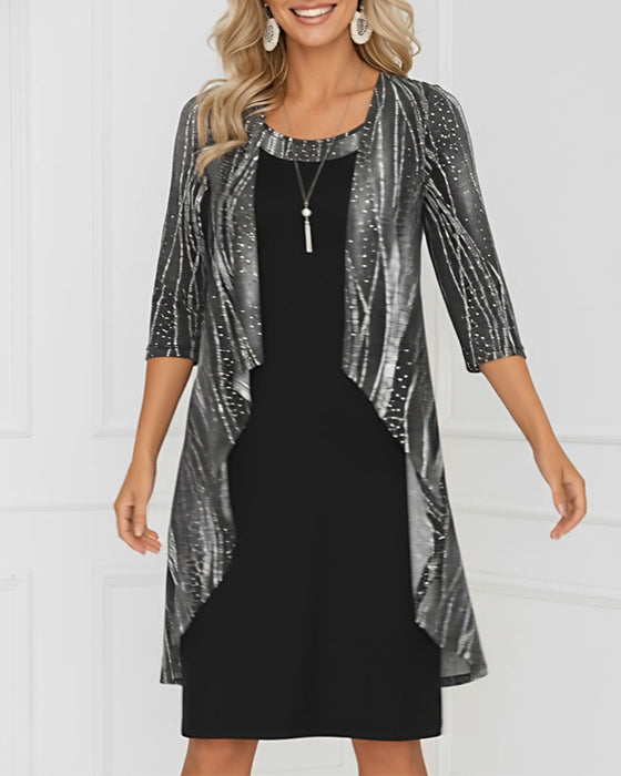 Klänning Faux Tvådelad Geometriskt Tryck