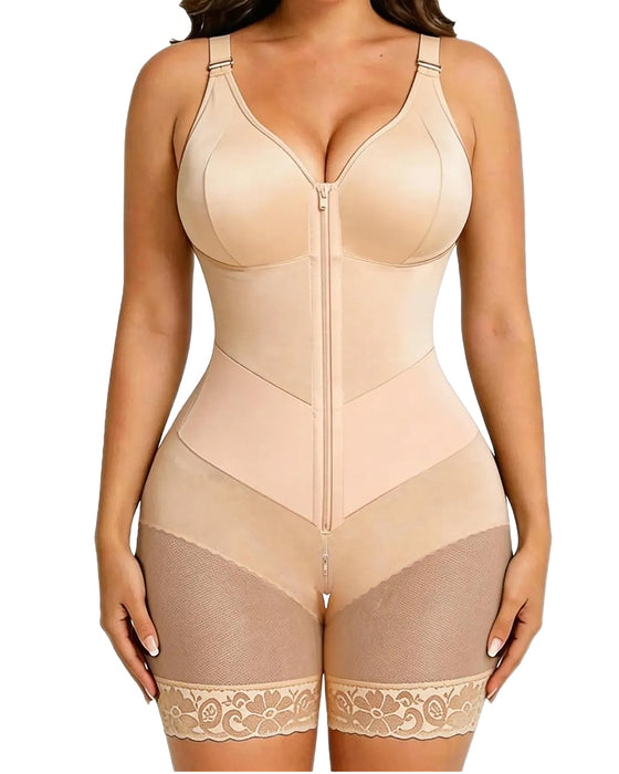 Dam Dragkedja Spets Magkontroll Shapewear Bodysuit