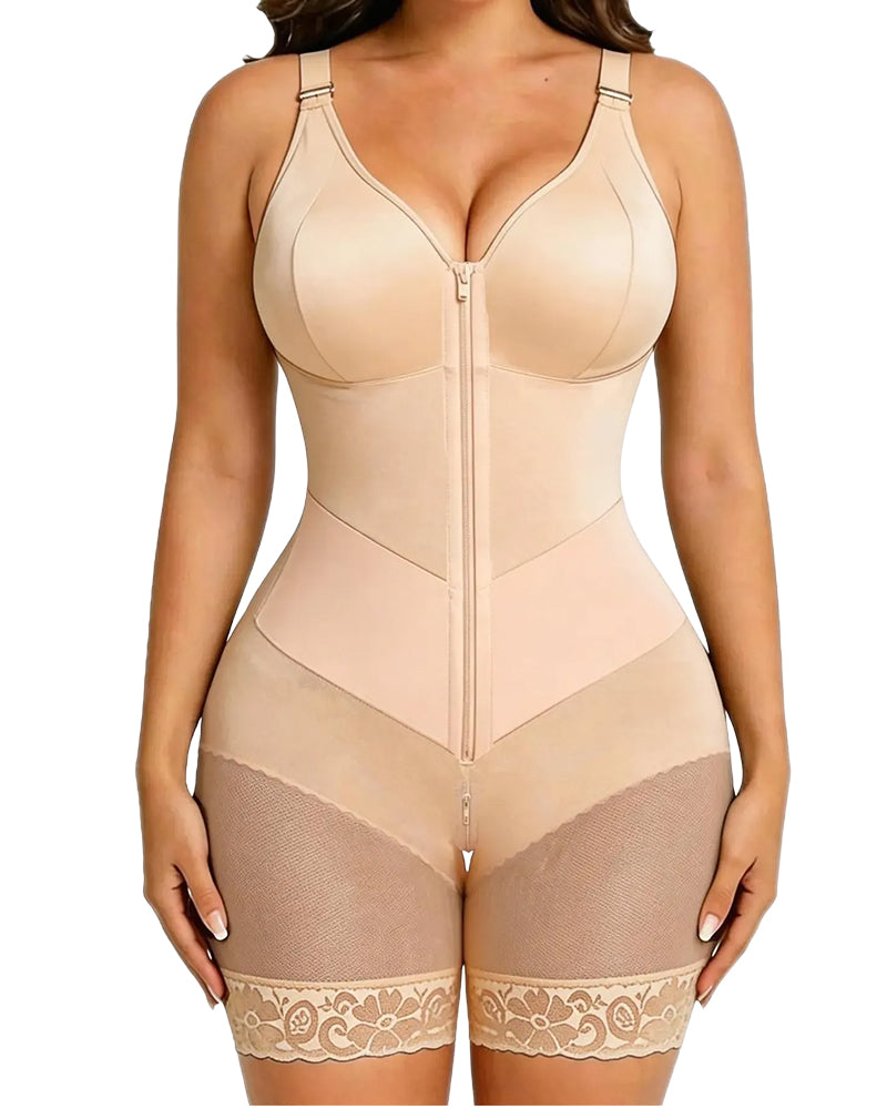 Dam Dragkedja Spets Magkontroll Shapewear Bodysuit