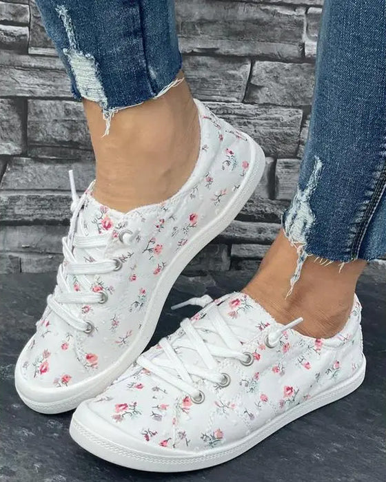 Skor Blommigt Print Mode Casual Tyg