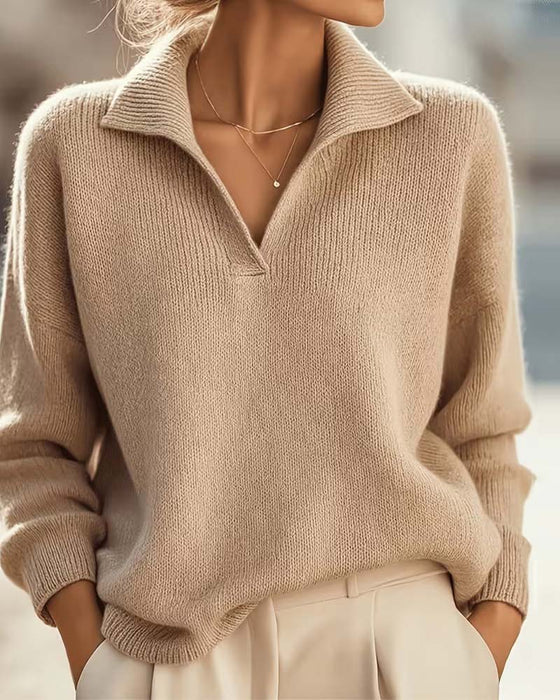 Pullover Nedfälld-Krage Drop-Axel Enfärgad Långärmad