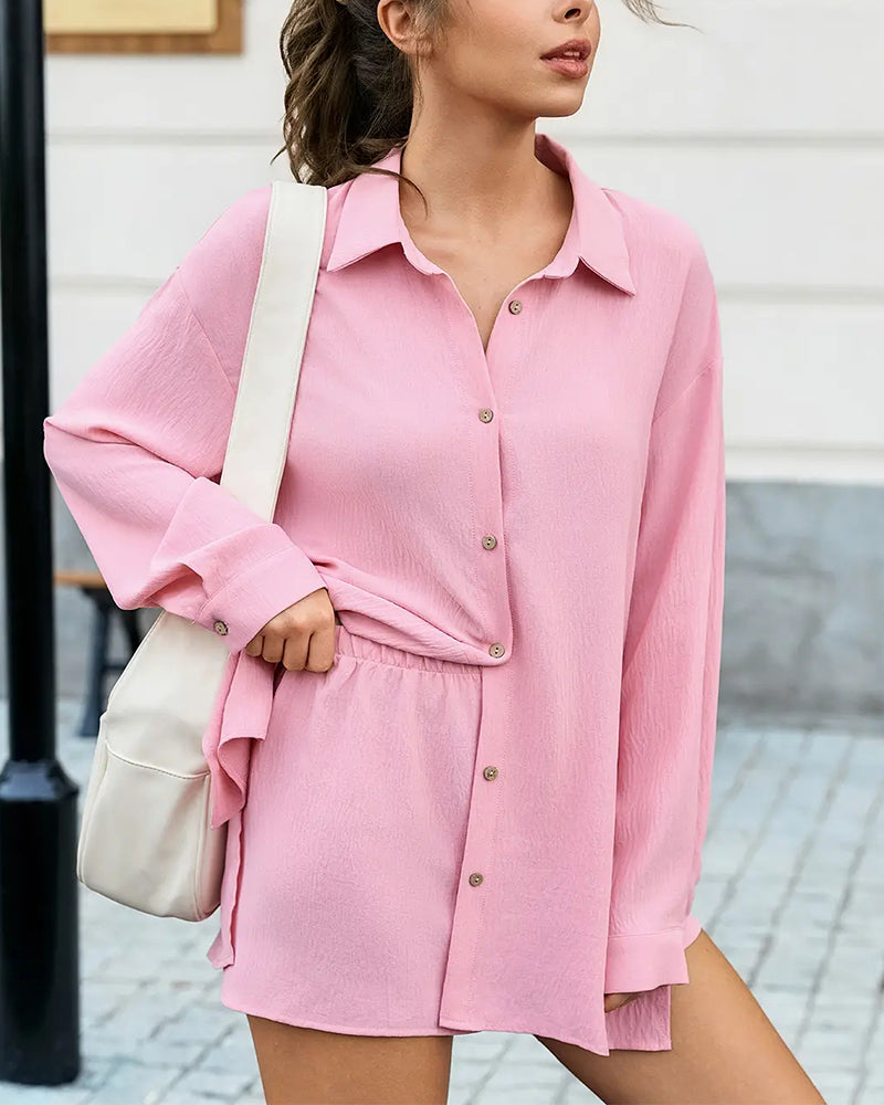 Set Lös Passform Off-Shoulder Casual