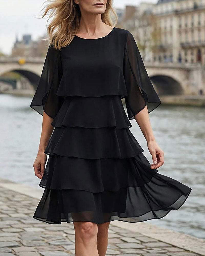 Klänning Lössittande Rund Halsringning Kaka