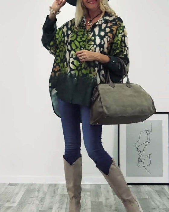 Casual skjorta med leopardmönster