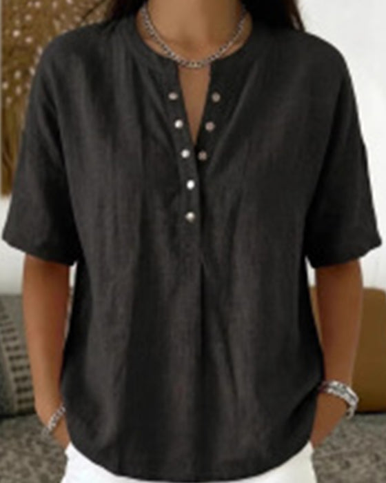 Blus Solid Färg Casual Kort Ärm