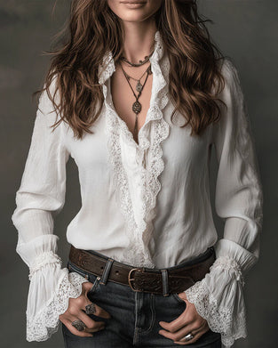 Blus Spets Volang Klocksärm