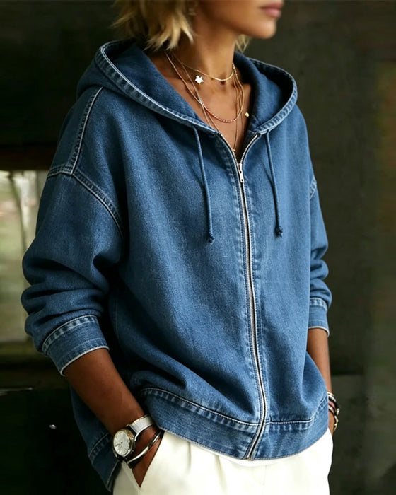 Kappa Huva Drop-Ärm Dragkedja Denim