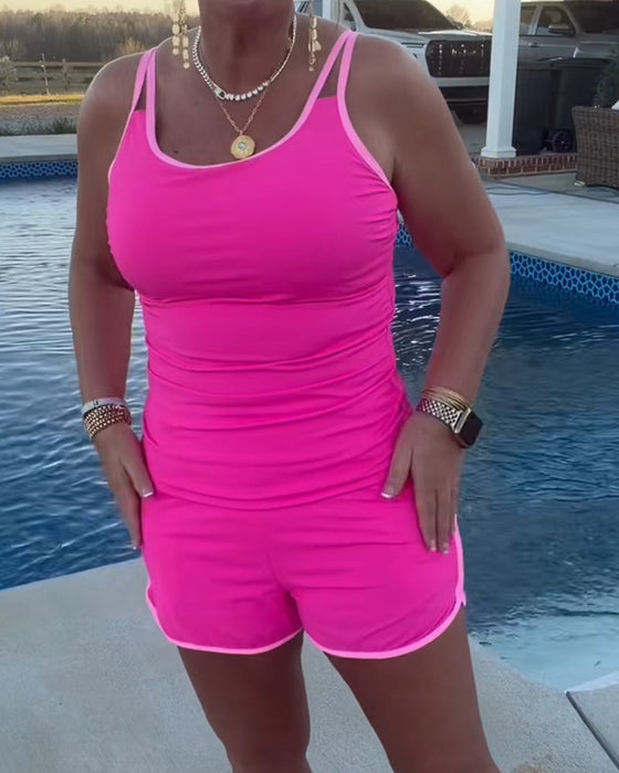Tankini Med Färgkontrast Kantband Och Detaljer
