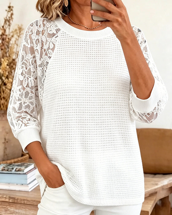 Blouse Trekvart Ärm Spets Panel