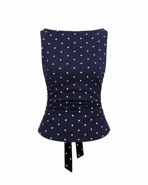 Tank Tops Polka Dot Båt Hals Sida Veck