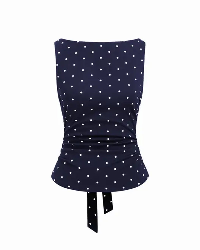 Tank Tops Polka Dot Båt Hals Sida Veck