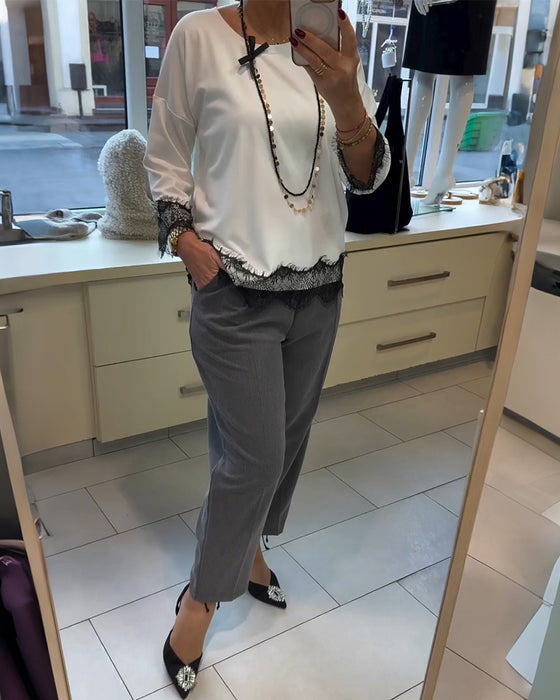 Topp Spets Lapparbete Rund Halsringning