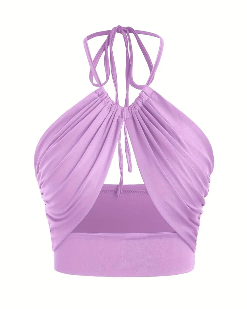 Topp Med Spaghettiband Dam Vykrämning Knutning Bak Halterhals Kort