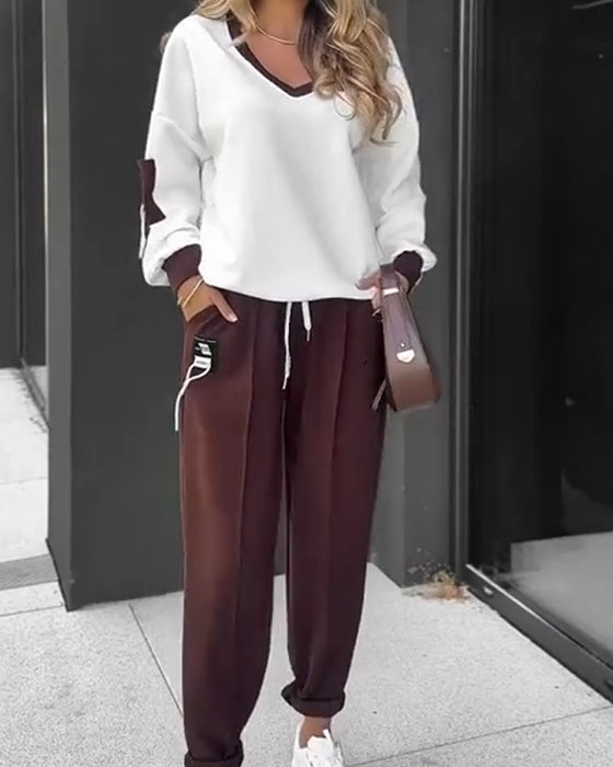 Färgblock Tröja Och Joggerbyxor Set