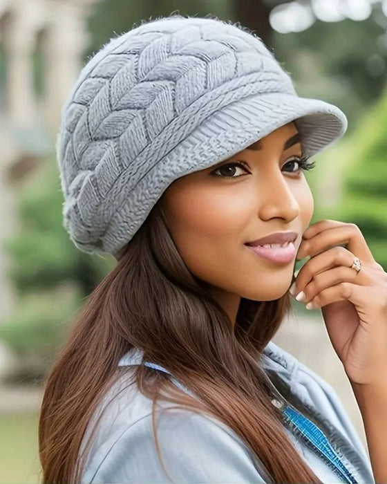 Damt Flätstickad Vinter Slouchy Beanie Mössa Mjuk Varm Töjbar