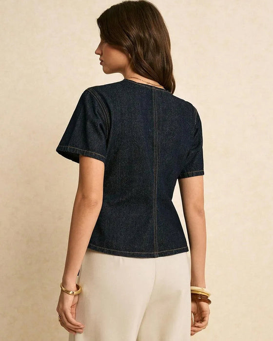 Blus Oregelbunden Lace-Up Denim