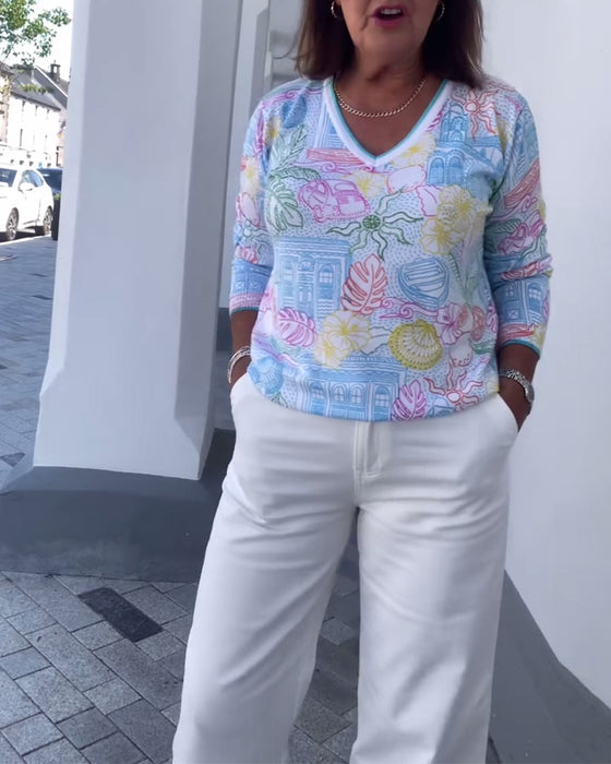 Tröja V-Ringad Mönstrad Mode