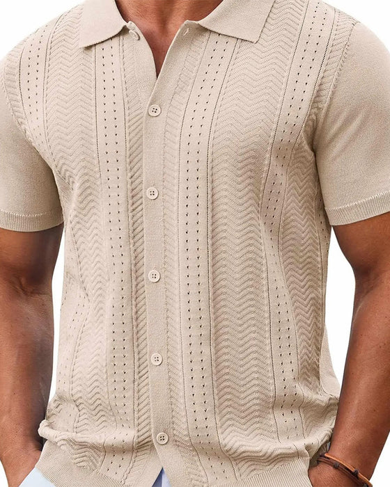 Shirts Genombruten Stickning Knapp