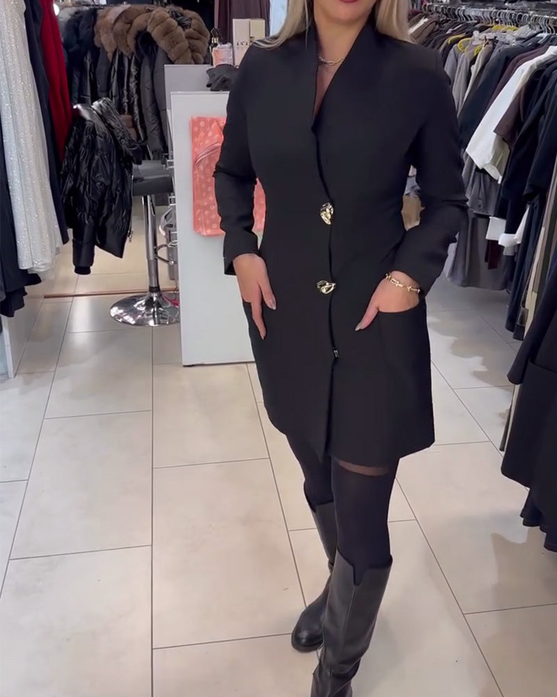 Klänning Ståkrage Metallknapp Dräkt