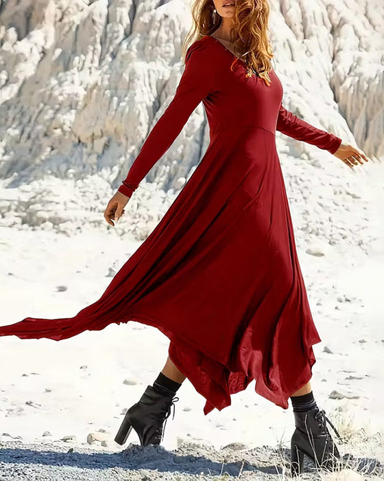 Klänning Oregelbunden Fåll Långärmad