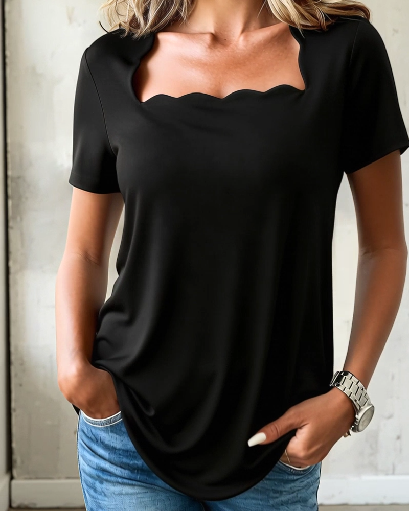 T-Shirt Våg Fyrkantig Hals Kort Ärm