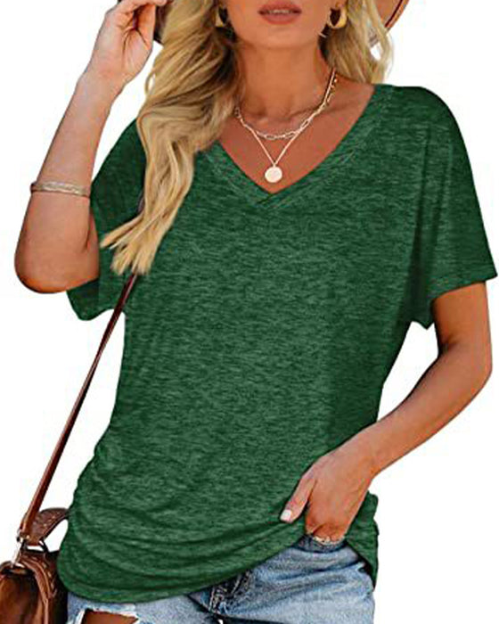 T-Shirt Veckad Enfärgad V-Ringning