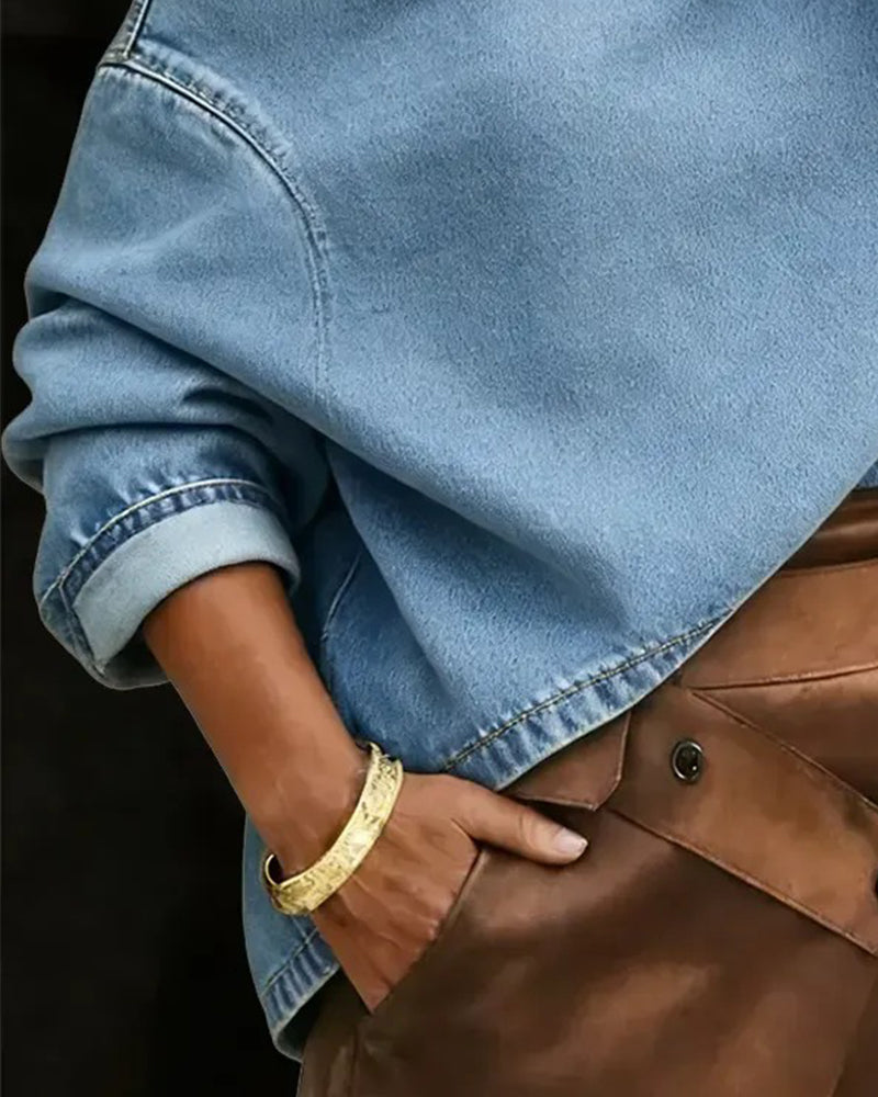 Blus Denim Off-Shoulder