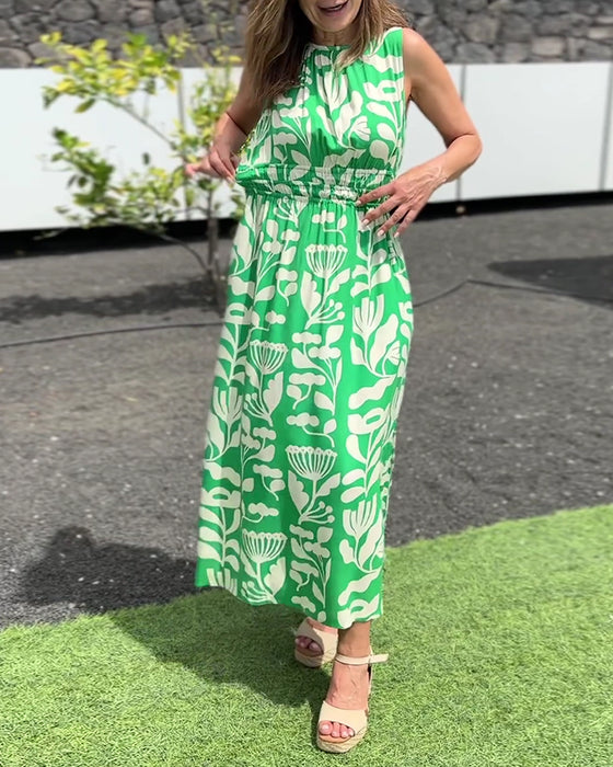 Klänning Ärmlös Lång Midja Tryckt